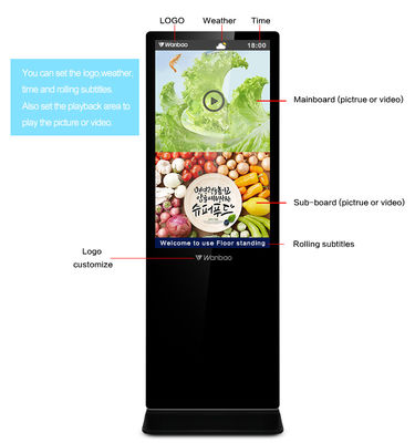 55 นิ้วโฆษณา totem กลางแจ้งที่มีหน้าจอสัมผัสจอแสดงผล lcd สำหรับตัวเลือกระบบ android